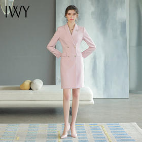 IWY新款 粉色西装连衣裙秋季金属扣