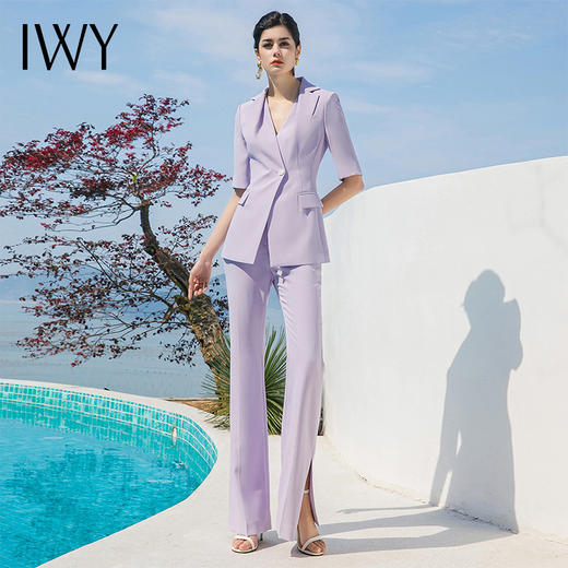 IWY/紫色西装外套女年秋装新款修身气质阔腿裤职业装两件套OL222093C1+P3 商品图3