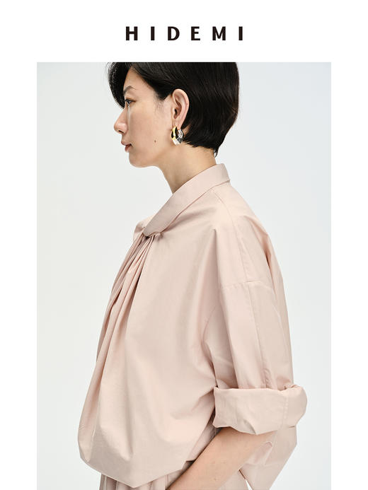 HIDEMI 设计感⽔洗棉褶皱套装 ⾁桂粉/⽩⾊/⿊⾊ 商品图5