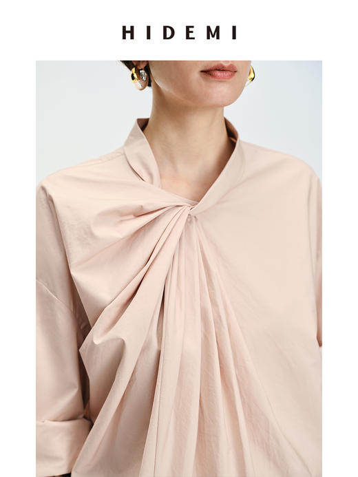 HIDEMI 设计感⽔洗棉褶皱套装 ⾁桂粉/⽩⾊/⿊⾊ 商品图6