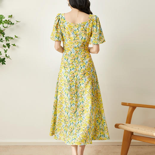 南油桑蚕丝双绉法式，方领显白印花长裙WLZD-2216102 商品图1