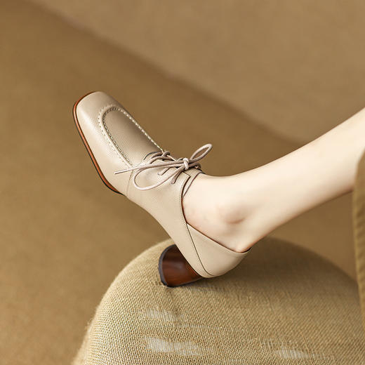 OLD 6086aa英伦小皮鞋粗跟软皮系带中跟单鞋 商品图0