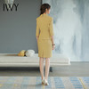 IWY/黄色知性OL纯色办公职业连衣裙女五分袖新款简约浅黄修身短袖裙子 Q749-Y 商品缩略图2