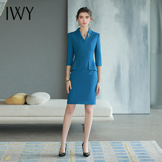 IWY/蓝色职业西装商务西装连衣裙短裙干练2022新款五分袖修身包臀Q749 商品图1