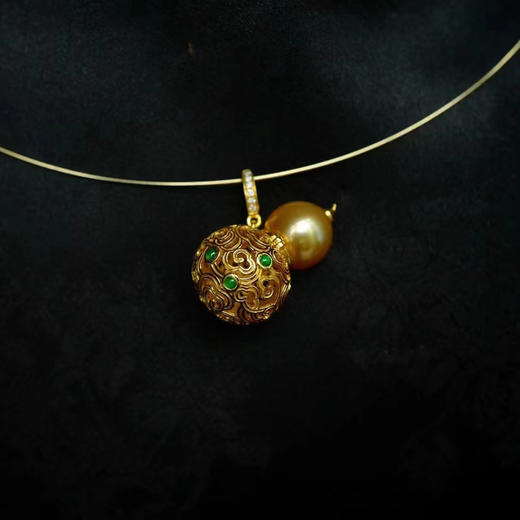 龢盒原创 满云祥‬纹翡翠珍金珠‬葫芦吊坠 项链 商品图0