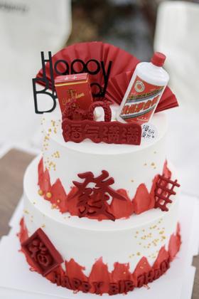 【生日蛋糕】双层红色喜庆款