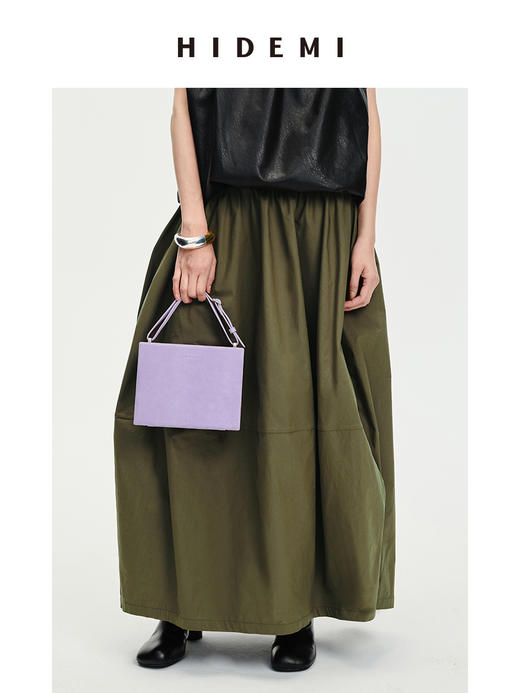 HIDEMI简约设计感弹⼒针织拼接多穿式蓬蓬裙摆茧型裙
⿊⾊/军绿⾊ 商品图2