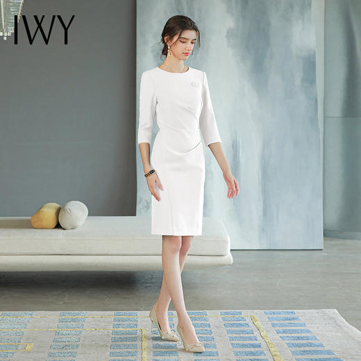 IWY/新款 气质白色西装连衣裙女七分袖春秋秋季H型Q775 商品图4