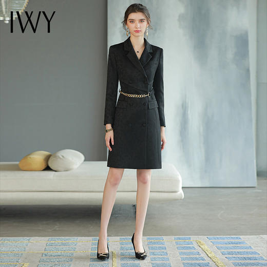 IWY/黑色暗纹西装连衣裙女秋季Q758 商品图0