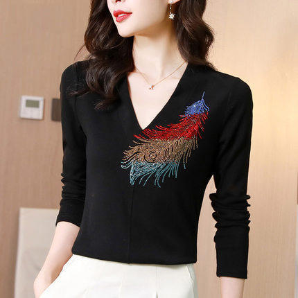 MZ 804037修身显瘦烫钻洋气小衫t恤打底衫 商品图1