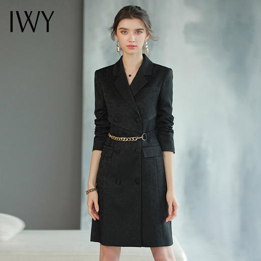 IWY/黑色暗纹西装连衣裙女秋季Q758 商品图1