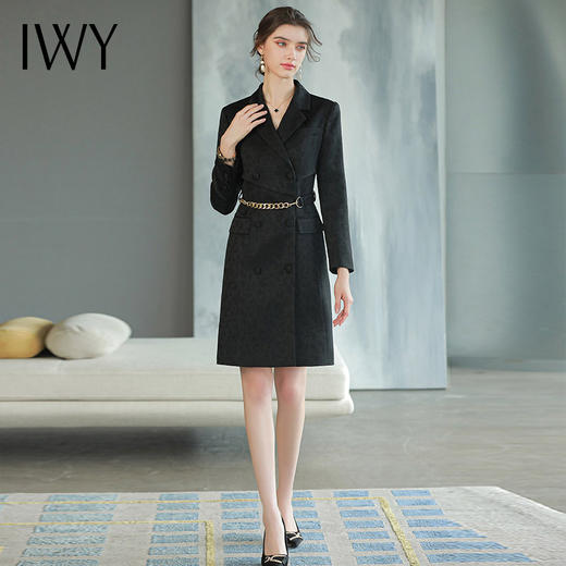 IWY/黑色暗纹西装连衣裙女秋季Q758 商品图4