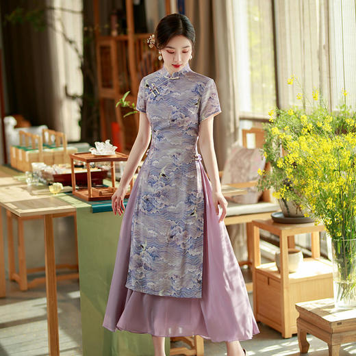 时尚立领，改良中老年款复古收腰民族风奥戴旗袍XL-802 商品图0