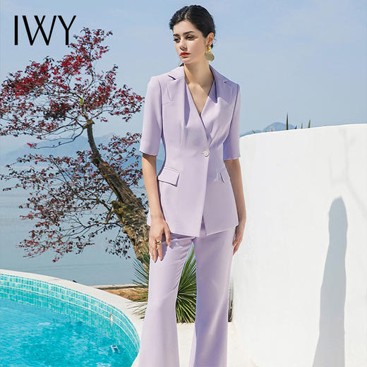 IWY/紫色西装外套女年秋装新款修身气质阔腿裤职业装两件套OL222093C1+P3 商品图0