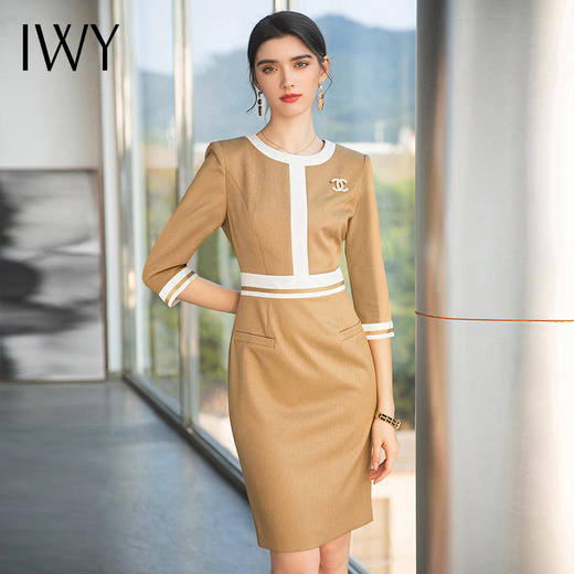 IWY/卡其色职业西装连衣裙医美工作服售楼部前台显瘦收腰时尚气质Q748 商品图4