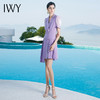 IWY/短袖紫色连衣裙女百褶裙双排扣新款设计感职业ol气质裙子时尚222092Q1 商品缩略图2