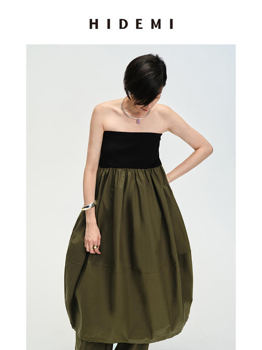 HIDEMI简约设计感弹⼒针织拼接多穿式蓬蓬裙摆茧型裙
⿊⾊/军绿⾊ 商品图9