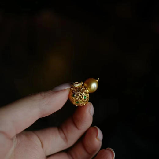 龢盒原创 满云祥‬纹翡翠珍金珠‬葫芦吊坠 项链 商品图5