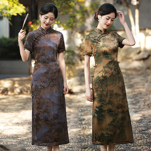 MYF  602改良版连衣裙收腰显瘦大码复古旗袍裙 商品图0