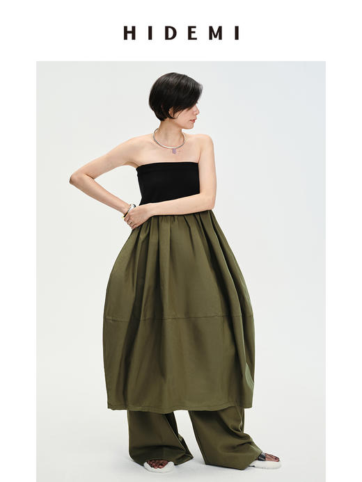 HIDEMI简约设计感弹⼒针织拼接多穿式蓬蓬裙摆茧型裙
⿊⾊/军绿⾊ 商品图10