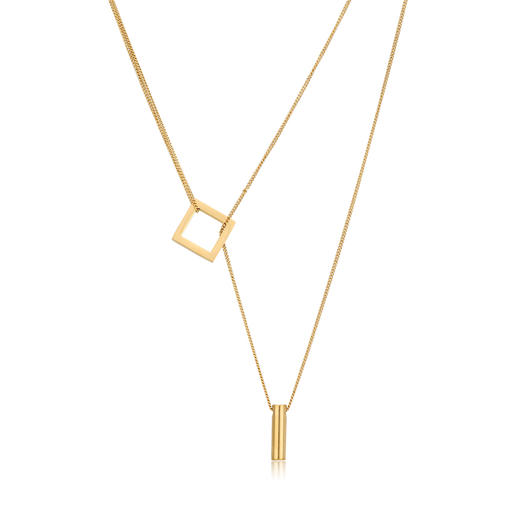 Oflye潮流饰品 钛钢项链女气质双层个性叠戴几何吊坠锁骨链夏季饰品 商品图4