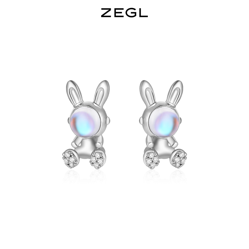 ZEGL兔子耳环女小众设计感高级韩式可爱月光石耳钉925银针耳饰品