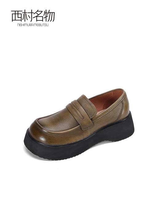 西村名物2022秋季新款小皮鞋女一脚蹬英伦风厚底松糕乐福鞋37081 商品图2