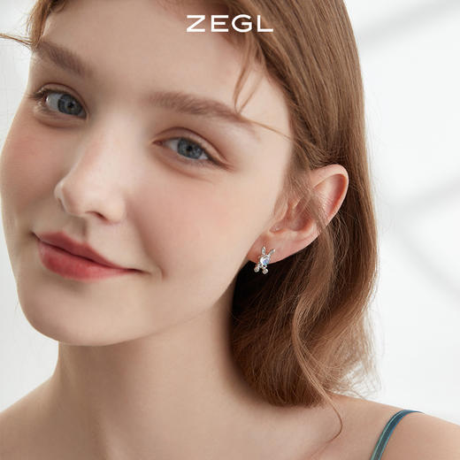 ZEGL兔子耳环女小众设计感高级韩式可爱月光石耳钉925银针耳饰品 商品图1