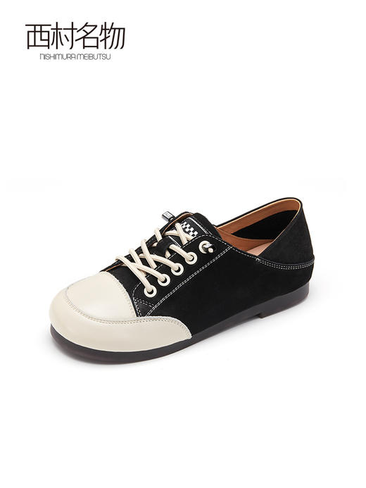 西村名物2022秋季新款真皮小白鞋百搭软底鞋女平底板鞋ins潮37061 商品图1