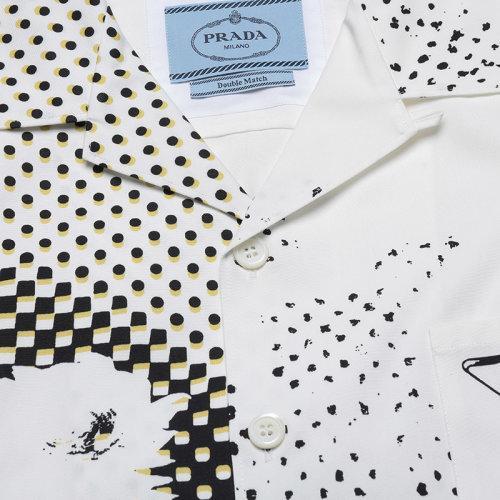 PRADA/普拉达 【22春夏新款】 男士棉质宽松版休闲短袖衬衫白色多色印花图案 UCS406 1ZSJ S 212 商品图3