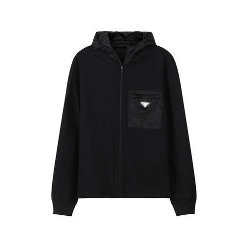 PRADA/普拉达 【22春夏新款】 男士棉质/再生锦纶薄款连帽夹克上衣运动衫外套黑色 UJL150 1YED S 202 商品图0