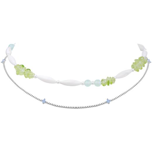 ZEGL设计师青绿绮梦系列新中式东陵玉石叠戴项链女轻奢小众锁骨链 商品图4