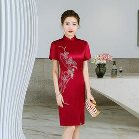 YS-05305-123醋酸中式改良旗袍女连衣裙喜婆婆婚宴服装婚礼装礼服一件