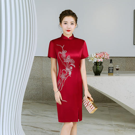 YS-05305-123醋酸中式改良旗袍女连衣裙喜婆婆婚宴服装婚礼装礼服一件 商品图0