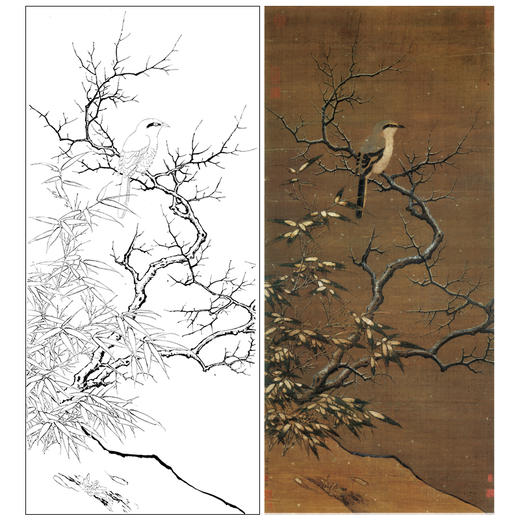 李迪工笔画花鸟白描底稿《雪树寒禽图》临摹勾线高清打印稿G008 商品图0