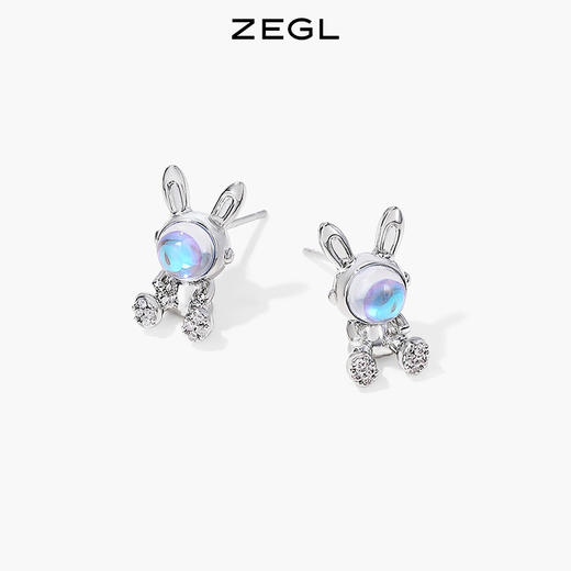 ZEGL兔子耳环女小众设计感高级韩式可爱月光石耳钉925银针耳饰品 商品图3