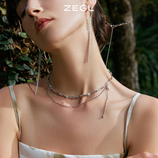 ZEGL设计师青绿绮梦系列新中式竹节叠戴项链女东陵玉石小众锁骨链 商品图6