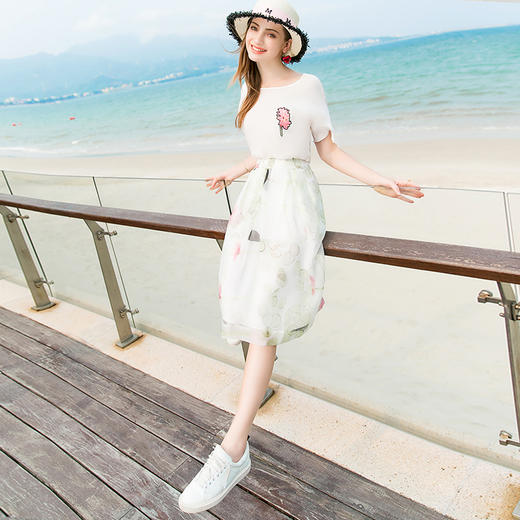 欧芮儿2016夏装新款时尚气质裙高腰欧根纱半身裙宽松显瘦中裙子潮 商品图0