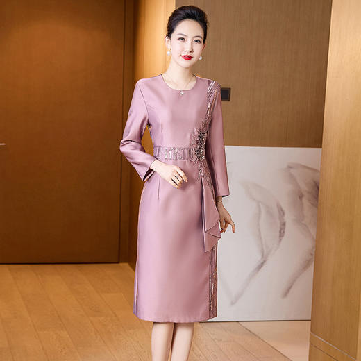 LC-2256秋装新款婚宴礼服喜婆婆高贵优雅礼服气质中长款连衣裙 商品图1