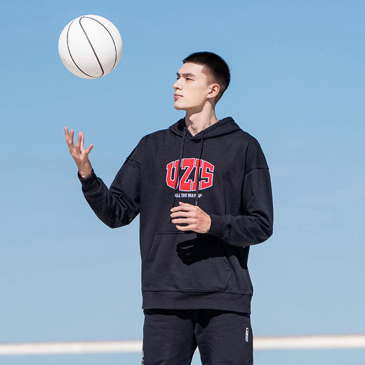 99% UZIS运动卫衣男长袖带帽套头宽松美式训练篮球连帽衫[网纹] 商品图1