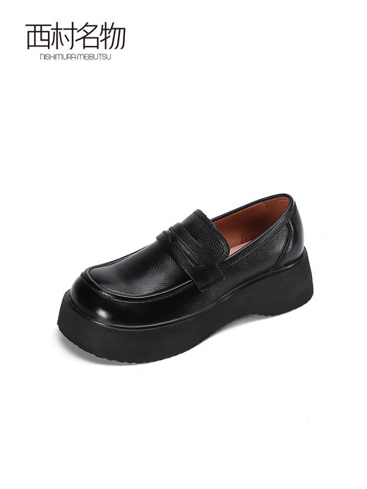西村名物2022秋季新款小皮鞋女一脚蹬英伦风厚底松糕乐福鞋37081 商品图1