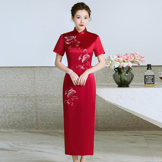 YS-05805-123新款醋酸缎改良旗袍连衣裙喜婆婆婚宴结婚礼服敬酒服长款 商品图4