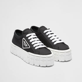 【二】PRADA 普拉达 女士 Double Wheel 双轮尼龙华达呢橡胶三角徽标系带休闲运动鞋 黑色 1E260M 3LFX F0632