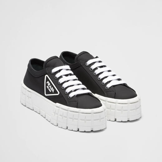 【二】PRADA 普拉达 女士 Double Wheel 双轮尼龙华达呢橡胶三角徽标系带休闲运动鞋 黑色 1E260M 3LFX F0632 商品图0