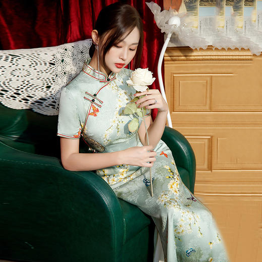 AQYWZY6040 双层八扣短袖长款旗袍2022新款 商品图1