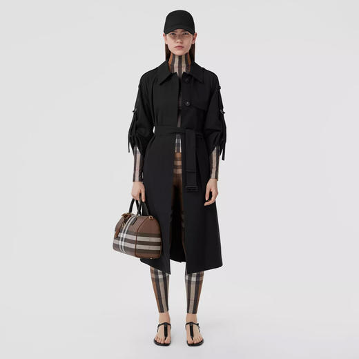 BURBERRY 巴宝莉 女士中号格纹皮革提挎保龄球包 深桦木棕色 8052348 A9011 商品图3