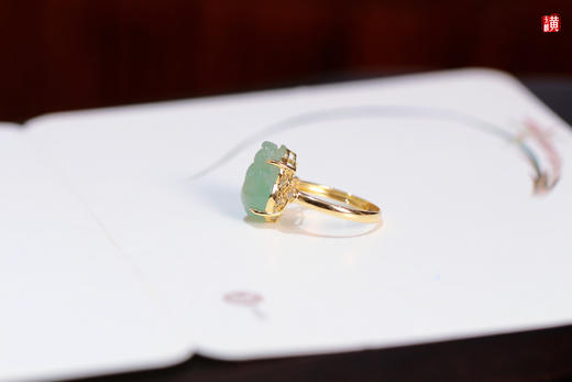 天然翡翠【貔貅】戒指    镶嵌：18K金伴钻 商品图2