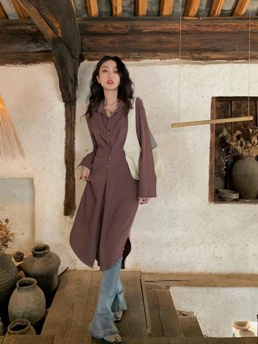 （清仓现货）【社群供A】早秋新款女装连衣裙气质长款衬衫裙涤纶 商品图0