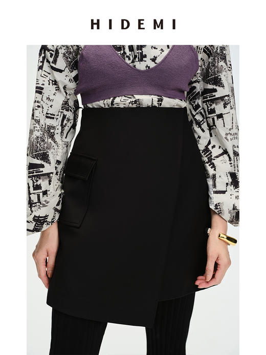 HIDEMI极简⼝袋休闲感不对称显瘦半身裙短裙 商品图4