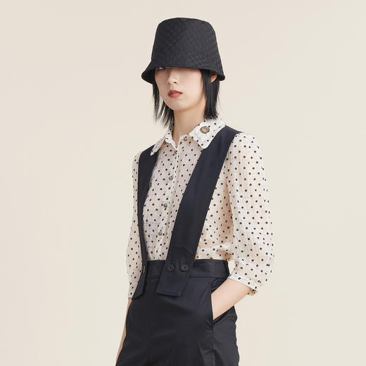 谜底天丝衬衫女2022秋新品文艺通勤植绒小花分袖上衣女223MC1166 商品图1